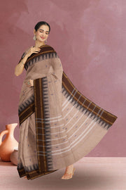 Brown Handloom Chettinad Cotton Saree Without Blouse 10075190