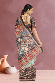 Blue Kalamkari Printed Malai Cotton Saree 10074676