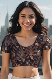 Black Hand Block Jahota Printed Cotton Blouse 10074994