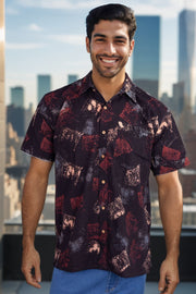 Black Half Sleeve Ajrakh Printed Cotton Mens shirt 10072721