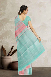 Pink and Blue Handloom Kanjivaram Soft Silk Saree 10066278