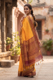 Mustard Yellow Handloom Kanchi Silk Cotton Saree 10077995