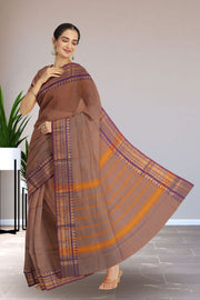 Brown Handloom Chettinad Cotton Saree Without Blouse 10075096