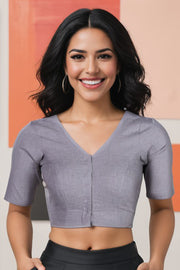 Grey Handcrafted Solid Cotton Blouse 10073667