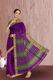 Purple Maheshwari Silk Cotton Saree 10075249