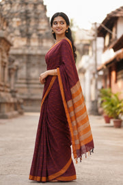 Maroon Handloom Kanchi Cotton Saree 10065324