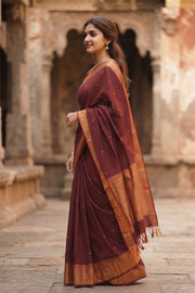 Maroon Handwoven Kanchi Cotton Saree 10069237