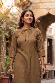 Brown Handcrafted Slub Cotton Kurta 10077428