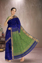 Blue Maheshwari Silk Cotton Saree 10075272