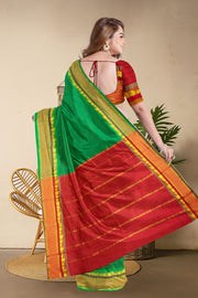 Kanjivaram Vegan Viscose Silk Saree Sea Green Color and Traditional Design 10075545