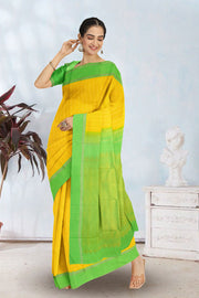 Turmeric Yellow Korvai Kanjivaram Silk Saree 10075519