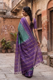 Teal Green Semi Tussar Saree with Zari Border 10078209