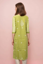 Green Chikankari Embroidery Cotton Kurta 10071466