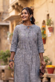 Grey Handcrafted Slub Cotton Kurta 10077430