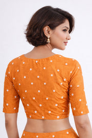 Orange Aari Embroidered Silk Blouse 10069590