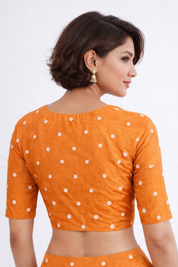 Orange Aari Embroidered Silk Blouse 10069590