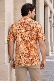 Yellow Half Sleeve Batik Printed Cotton Mens Shirt 10076354