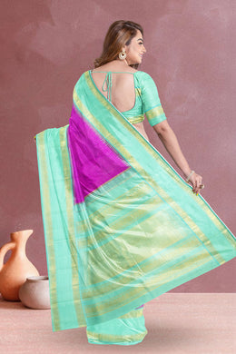 Barney Purple Korvai Kanjivaram Silk Saree 10075643