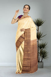 Cream Kanjivaram Vegan Silk Saree 10076045