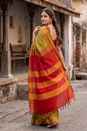 Green South Silk Cotton Saree 10078093 