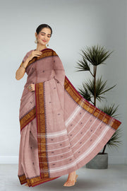 Beige Handloom Chettinad Cotton Saree Without Blouse 10075150
