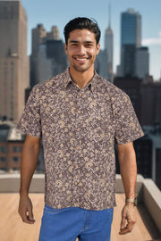 Brown Half Sleeve Ajrakh Printed Cotton Mens Shirt 10072909