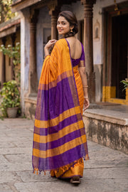 Pumpkin Orange Handloom Kanchi Silk Cotton Saree 10078091