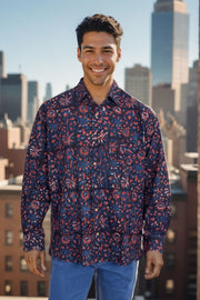 Blue Full Sleeve Jahota Printed Cotton Mens Shirt 10073159