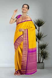 Mango Yellow Pure Zari Korvai Kanjivaram Silk Saree 10062496