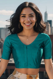 Green Maheshwari Silk Cotton Blouse 10075047