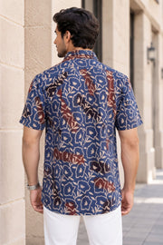 Blue Half Sleeve Ajrakh Printed Cotton Mens Shirt 10072912