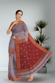 Grey Maheshwari Silk Cotton Saree 10075229