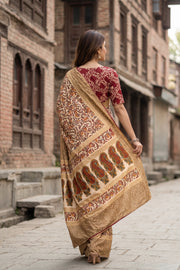 Cream Kani Printed Silk Saree 10077872