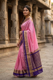 Rose Petal Pink Mysore Crepe Silk Saree With Zari Border 10076671
