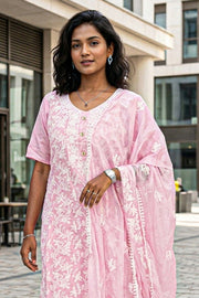 Pink Chikankari Embroidery Viscose Silk Salwar Suit 10076420