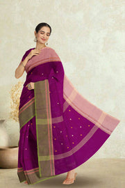 Purple Handloom Chettinad Cotton Saree Without Blouse 10075156