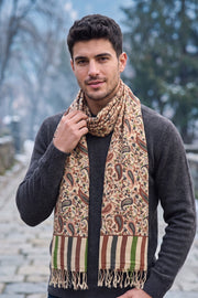 Beige Kani Printed Silk Unisex Stole 10077881