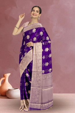 Purple Banarasi Organza Saree 10067275