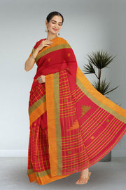 Red Bengal Handwoven Cotton Saree 10075341