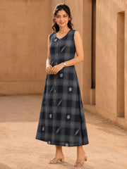 Black Embroidered Cotton Checked Dress 10077625