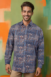 Blue Full Sleeve Ajrakh Printed Cotton Mens Shirt 10071164