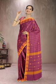 Purple Handloom Chettinad Cotton Saree 10075870