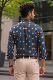 Blue Full Sleeve Ajrakh Printed Cotton Mens Shirt 10076857