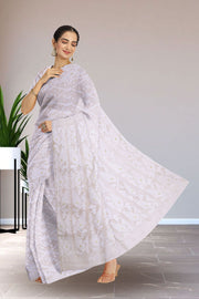 White Handloom Jamdani Style Cotton Saree with Blouse 10074215