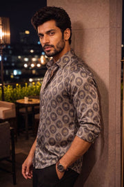 Grey Full Sleeve Vanaspathi Print Modal Silk Mens Shirt 10074059