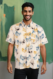 Cream Half Sleeve Ajrakh Printed Cotton Mens Shirt 10072712