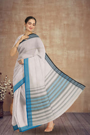 White Dhaniakhali Cotton Sarees Without Blouse 10075204