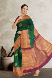 Bottle Green Pure Zari  Kanjivaram Silk Saree 10063128