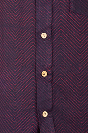 Indigo Handblock Print Pre-Washed Pure Cotton Crop Shirt 10074624