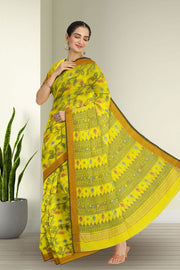 Yellow Bengal Handwoven Jamdani Style Cotton Saree 10075355